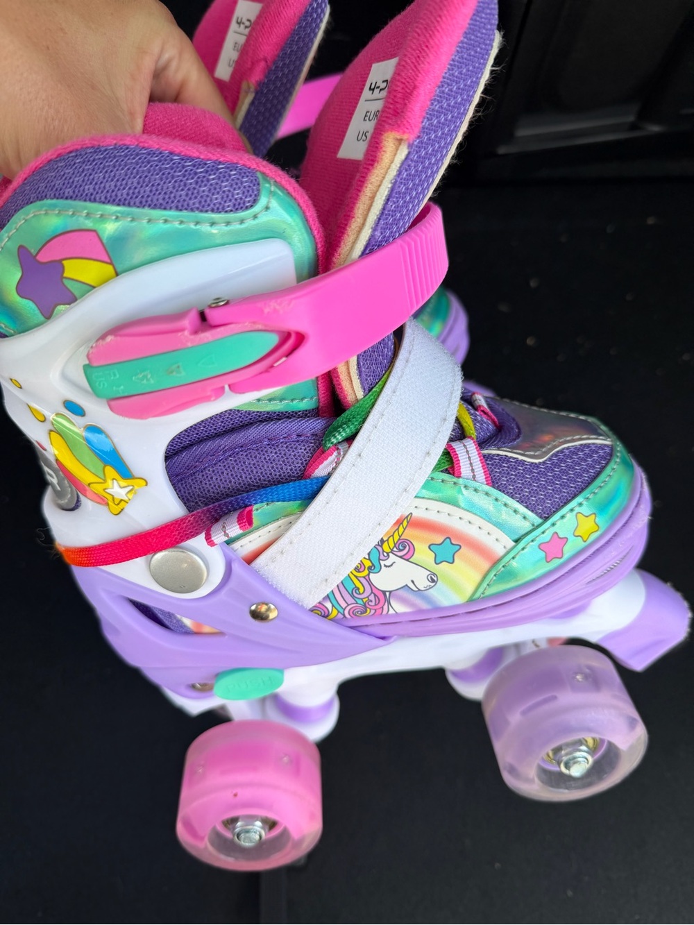 Kids Unicorn Roller Skates in Purple & Pink - Adjustable Quad Skate